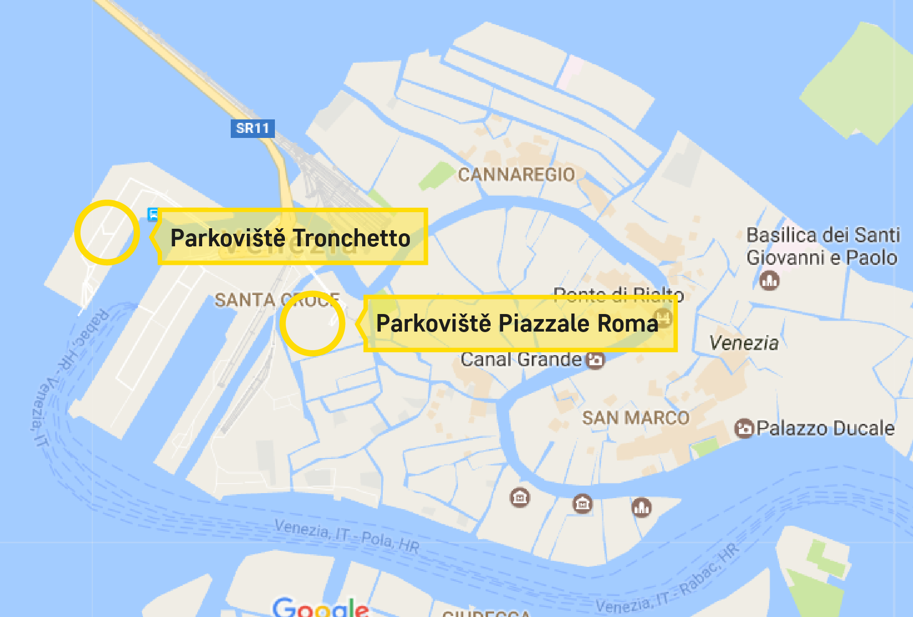 Parkoviště na Piazzale Roma + Tronchetto