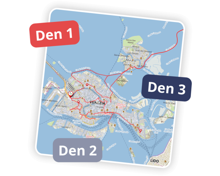 Benátky na 3 dny: ukázka mapového podkladu hotového itineráře Benátky na 3 dny: ukázka mapového podkladu hotového itineráře