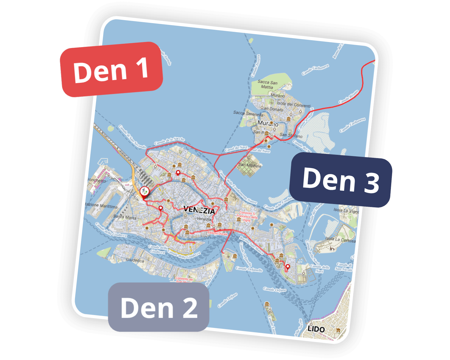 Připravený itinerář a mapa míst v online průvodci po Benátkách od Lucie